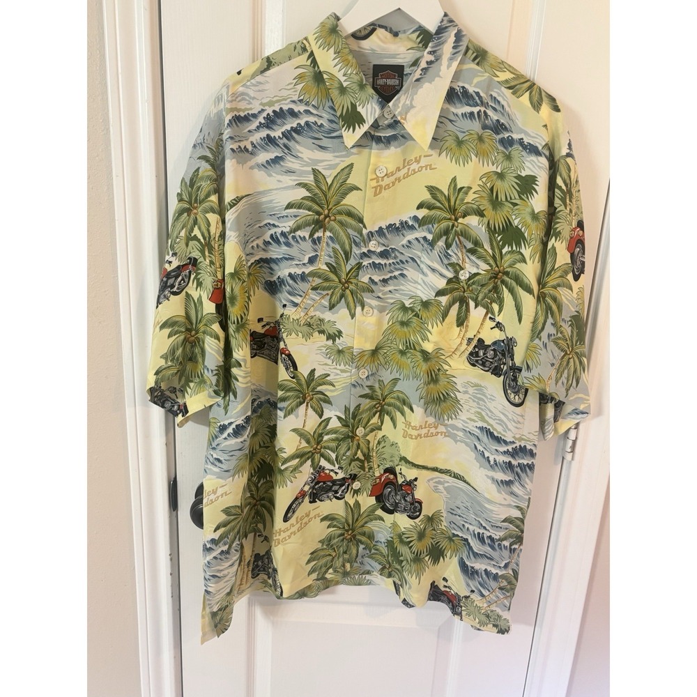 VTG Harley Davidson Tori Richard Silk Hawaiian Shirt 2XL Biker Vacation Aloha